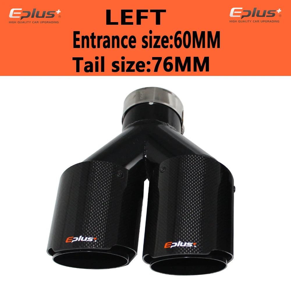 EPLUS Car Carbon Fiber Glossy Muffler Tip Y Shape Double Exit Exhaust Pipe Mufflers Nozzle Decoration Universal Stainless Black