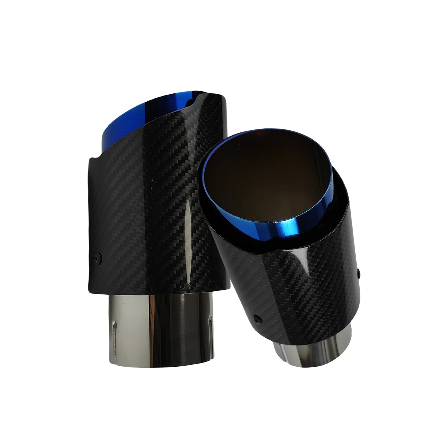 1 Pcs Universal Car Carbon Fibre Tail Throat Stainless Steel Silencer Blue Plating Twill Glossy Muffler Exhaust Nozzle Tip