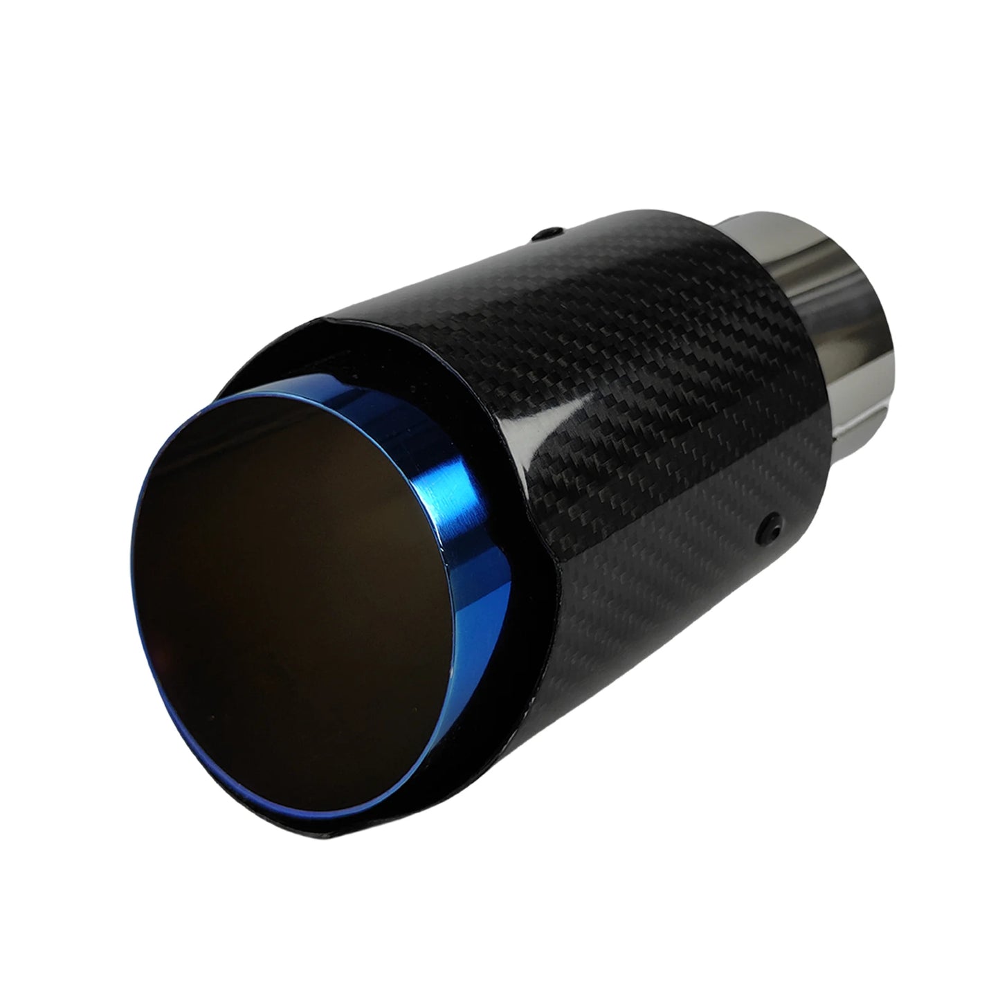 1 Pcs Universal Car Carbon Fibre Tail Throat Stainless Steel Silencer Blue Plating Twill Glossy Muffler Exhaust Nozzle Tip