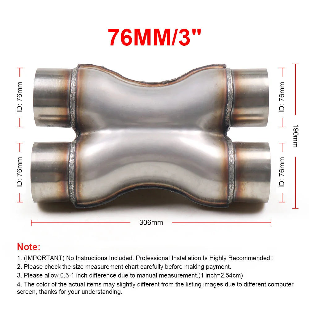 Car X-PIPE 2.25'' 2.5'' 3'' In/Out Car Exhaust System X-pipe Stainless Steel Universal Muffler Tip Four Way Exhust Pipe