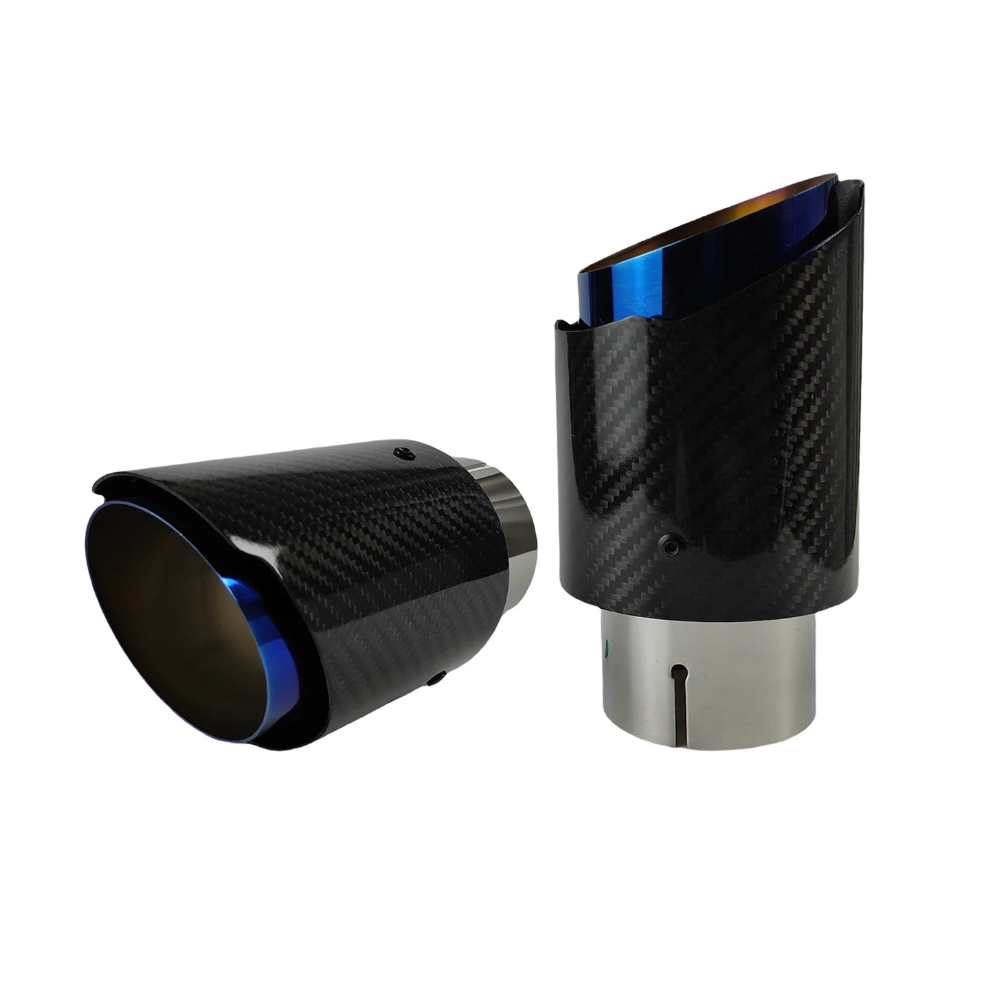 1 Pcs Universal Car Carbon Fibre Tail Throat Stainless Steel Silencer Blue Plating Twill Glossy Muffler Exhaust Nozzle Tip