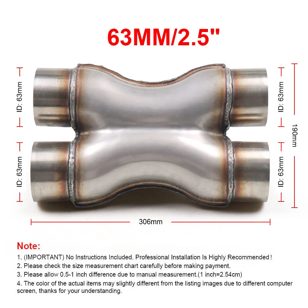 Car X-PIPE 2.25'' 2.5'' 3'' In/Out Car Exhaust System X-pipe Stainless Steel Universal Muffler Tip Four Way Exhust Pipe