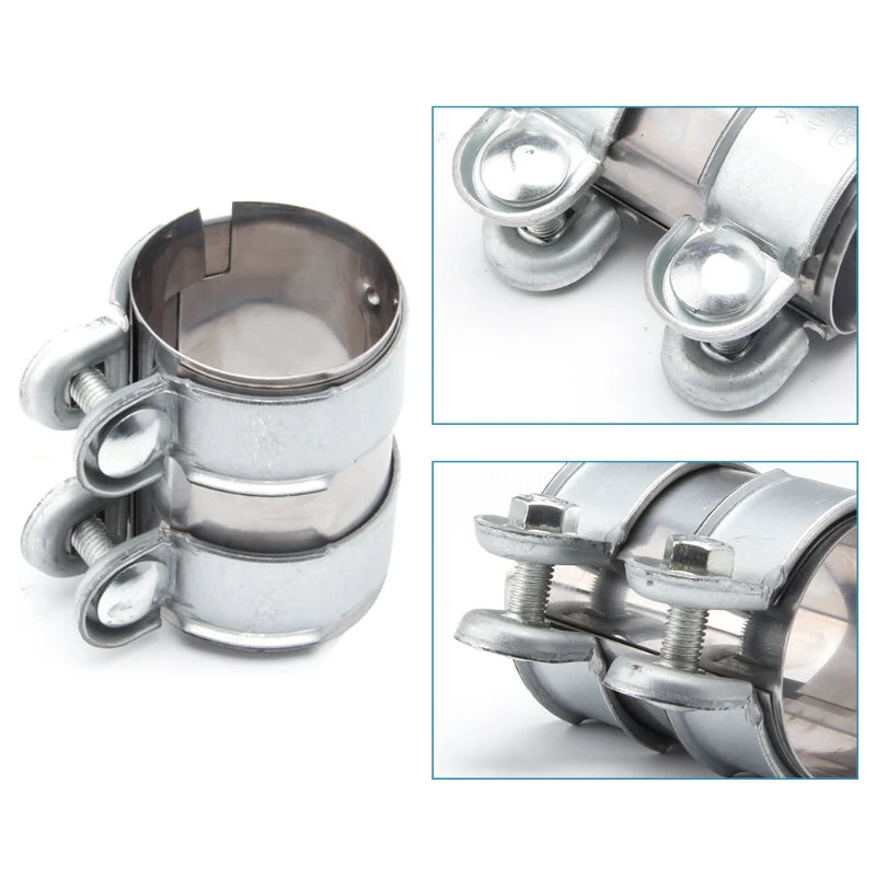 Exhaust Clamp Stainless Steel 45mm 50mm 55mm 60mm 65mm 70mm 76mm Exhaust Tube Pipe Connector Joiner Sleeve Clamp Adjustable Tip