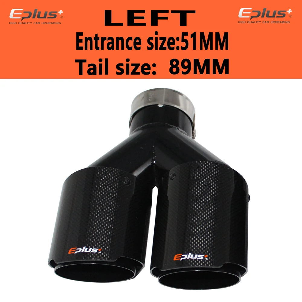 EPLUS Car Carbon Fiber Glossy Muffler Tip Y Shape Double Exit Exhaust Pipe Mufflers Nozzle Decoration Universal Stainless Black