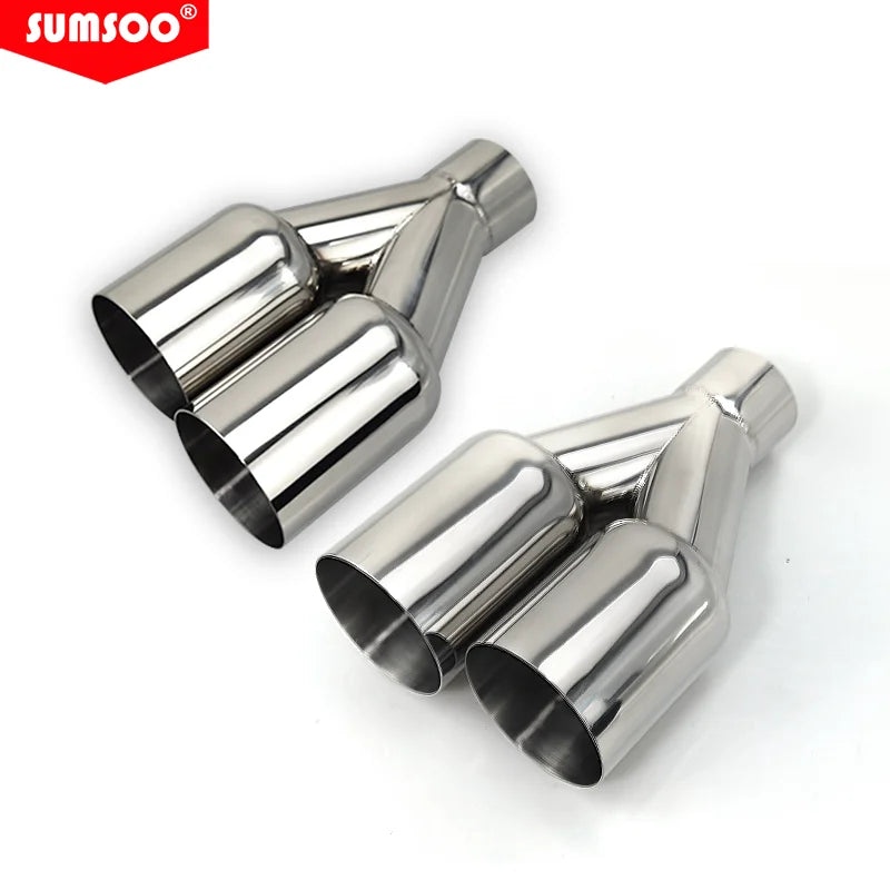 Genuine sumsoo double exhaust tip stainless steel straight edge polished silver welding muffler tail pipe