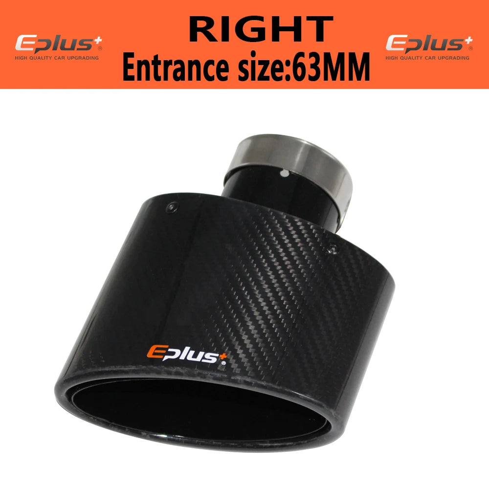 EPLUS Gloss Carbon Fiber Car Muffler Tip Exhaust Pipe Nozzle Decoration Universal Stainless Black Oval 150mm Tilting Left Right