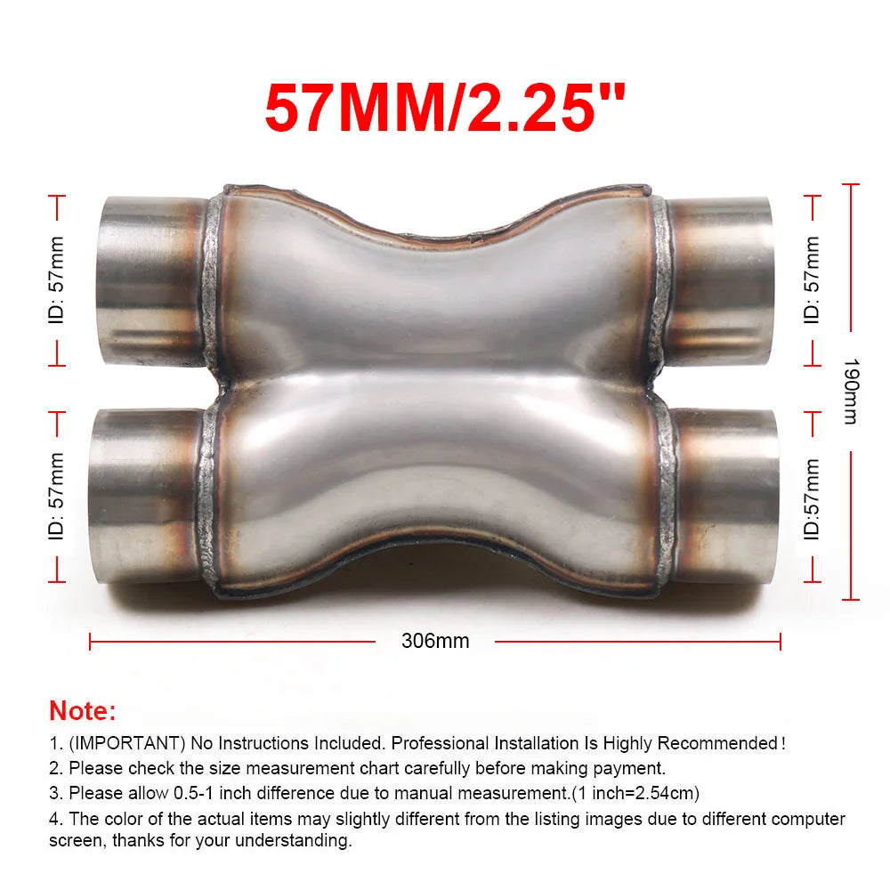 Car X-PIPE 2.25'' 2.5'' 3'' In/Out Car Exhaust System X-pipe Stainless Steel Universal Muffler Tip Four Way Exhust Pipe