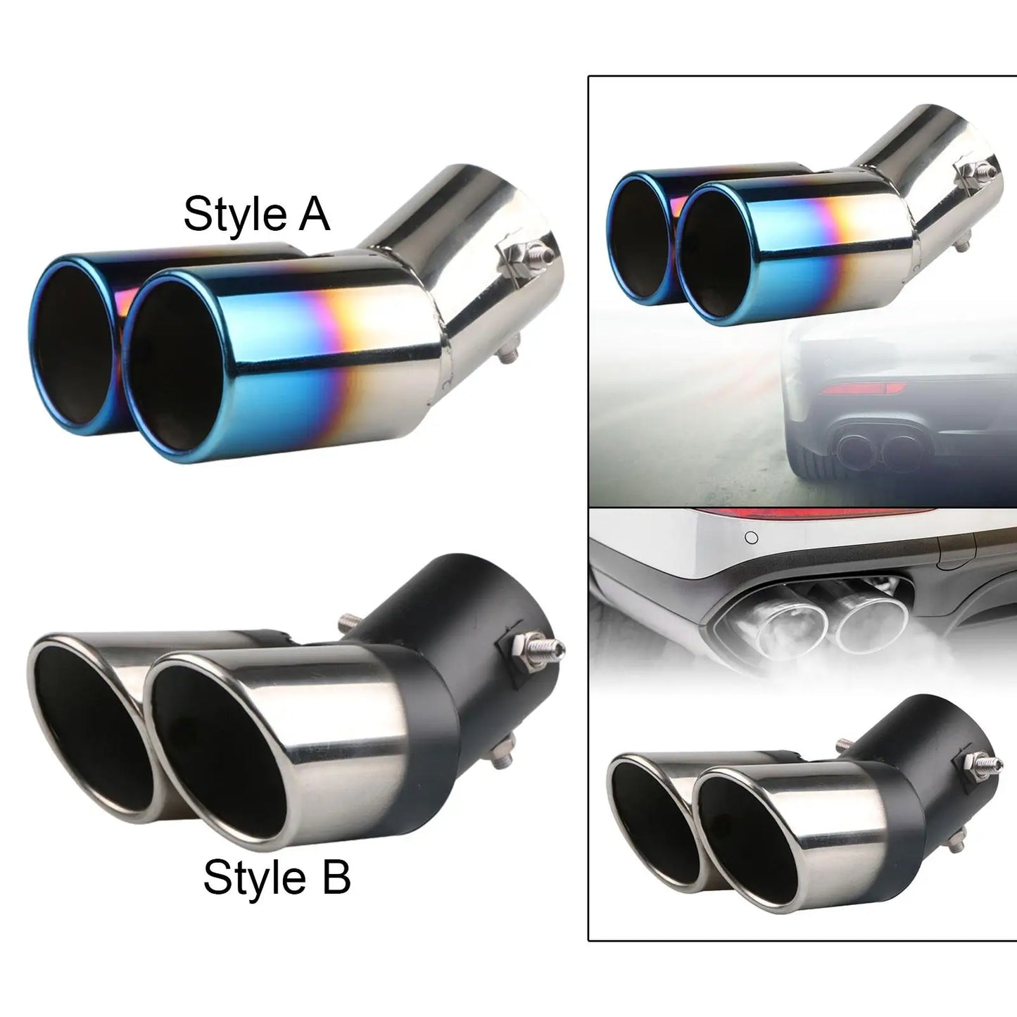 Car Dual Throat Muffler Exhaust Tail Pipe Compact Double Outlet Tail Pipe